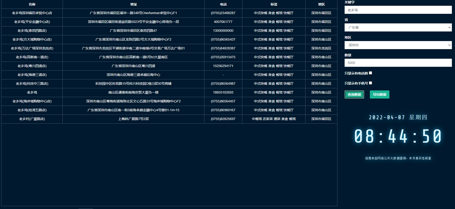 各地区商户信息查询工具HTML源码