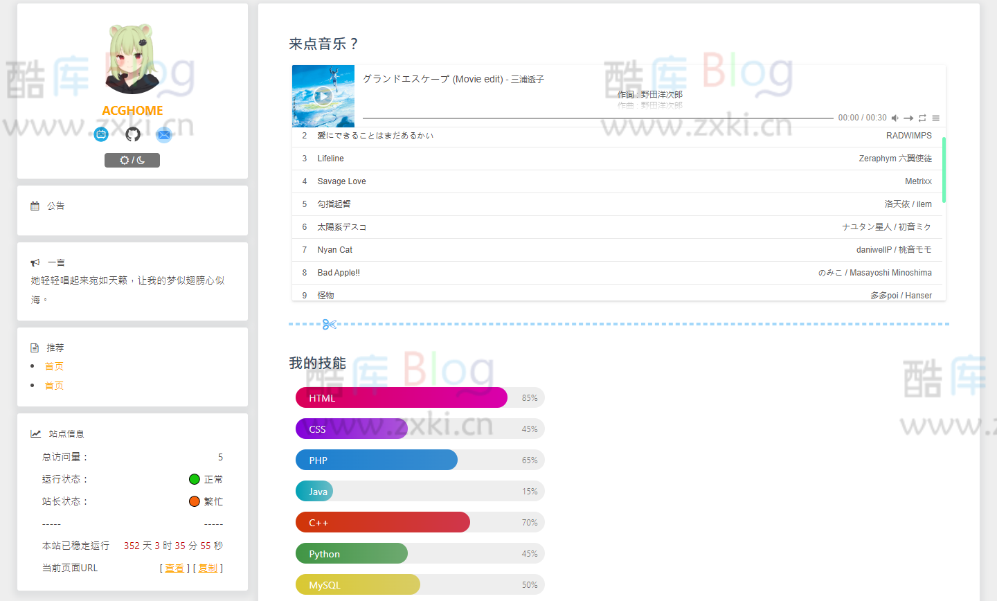 ACGHOME二次元个人主页单页源码 第6张插图