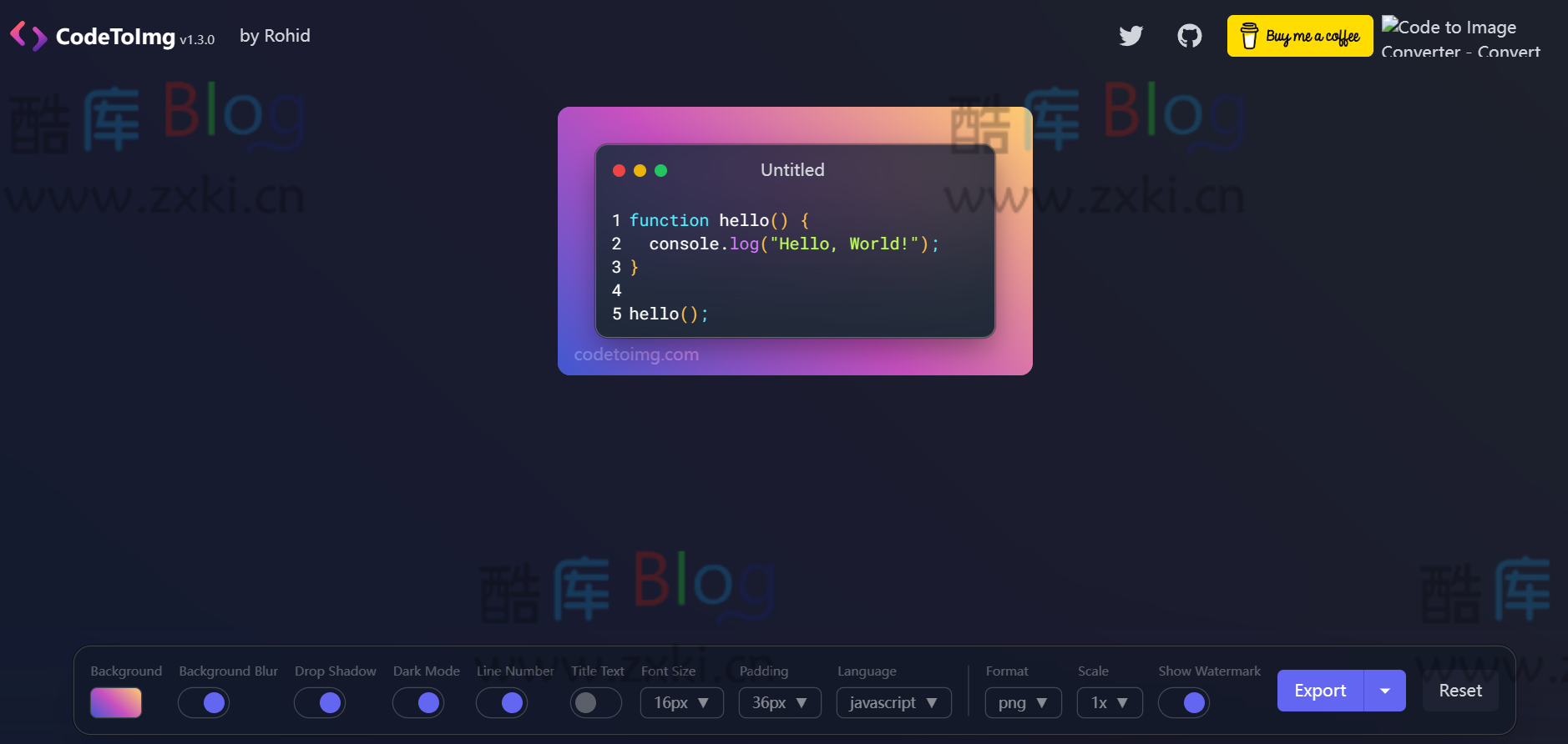 Code to Imag代码在线截图工具Mac效果美化 第5张插图 Code to Imag代码在线截图工具Mac效果美化 第5张插图