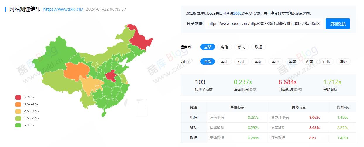 免费网站测速、域名检测工具 BOCE 拨测