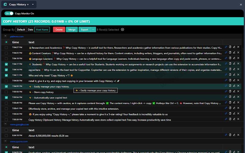 Copy History + - 浏览器剪贴板管理扩展插件