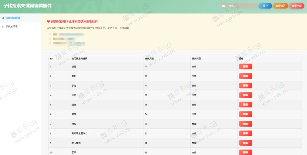 WordPress子比搜索关键词编辑插件