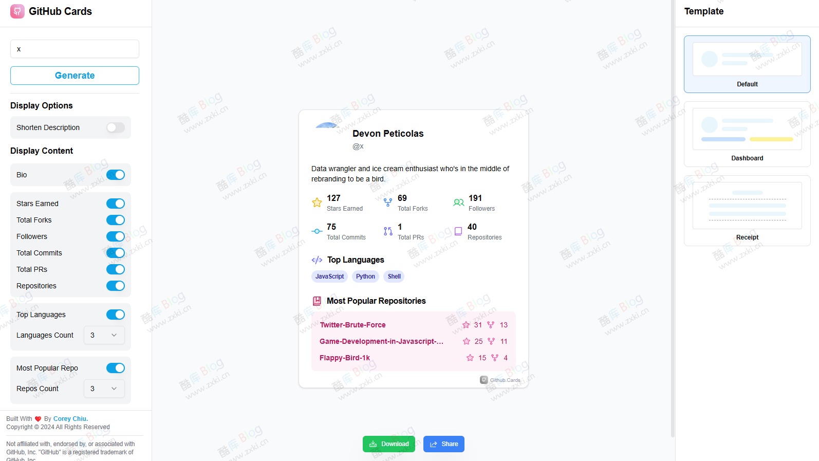 把 GitHub 贡献数据生成卡片工具GitHub Cards
